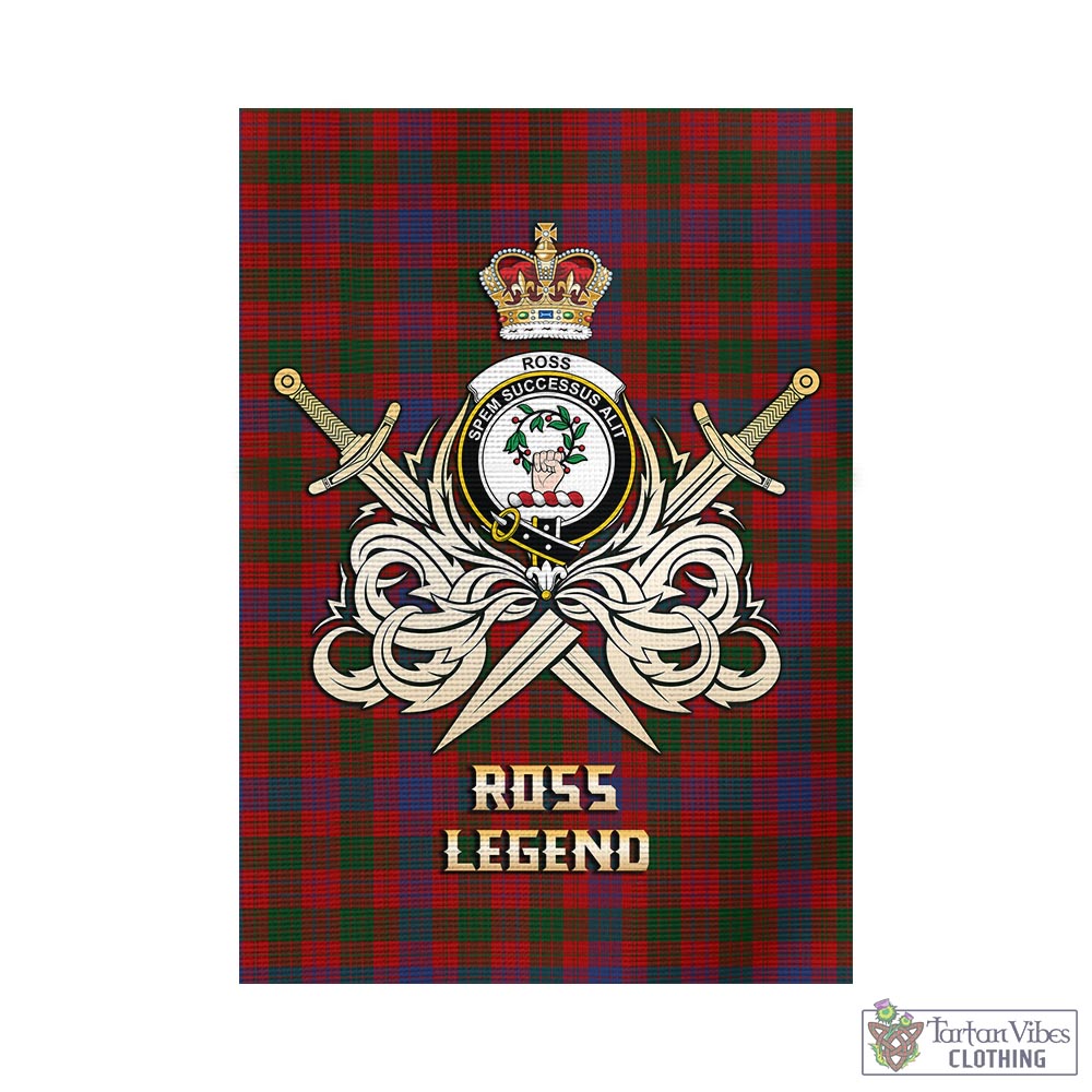 Tartan Vibes Clothing Ross Tartan Flag with Clan Crest and the Golden Sword of Courageous Legacy