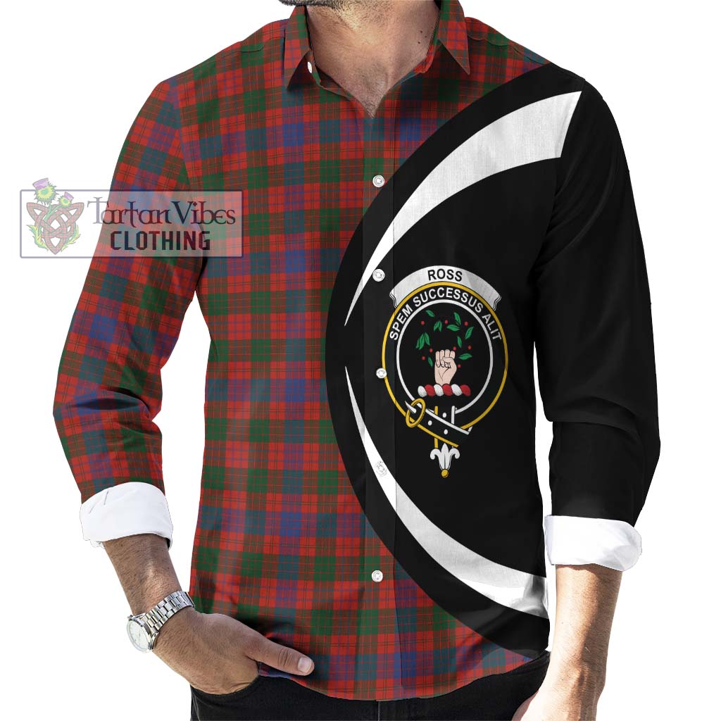 Ross Tartan Long Sleeve Button Up with Family Crest Circle Style - Tartan Vibes Clothing