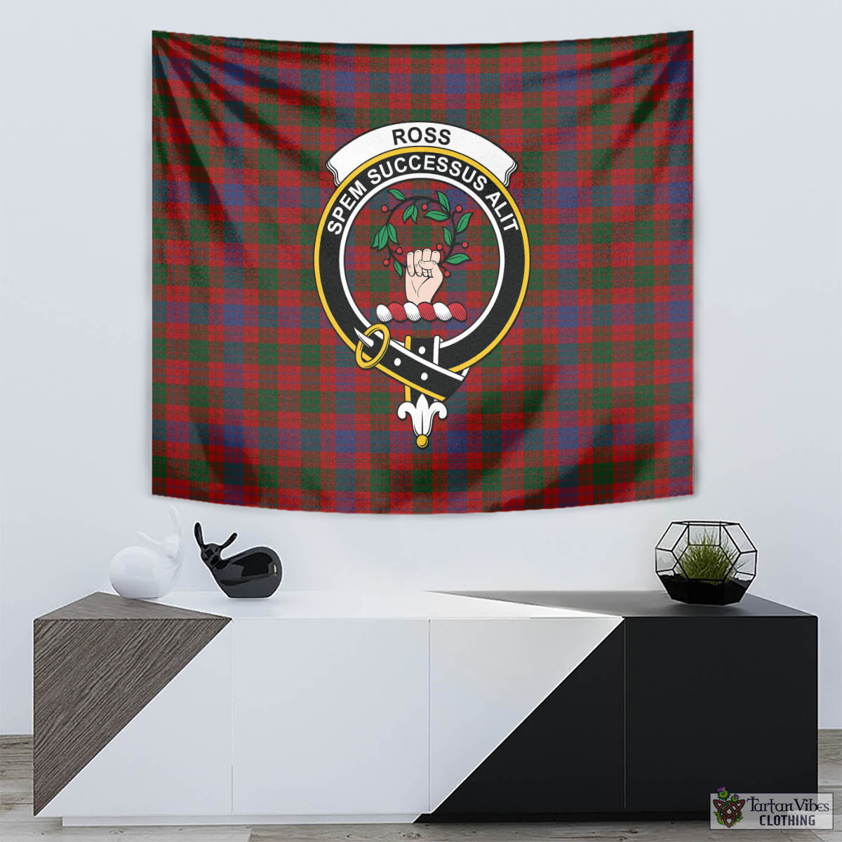 Tartan Vibes Clothing Ross Tartan Tapestry Wall Hanging and Home Decor for Room with Family Crest