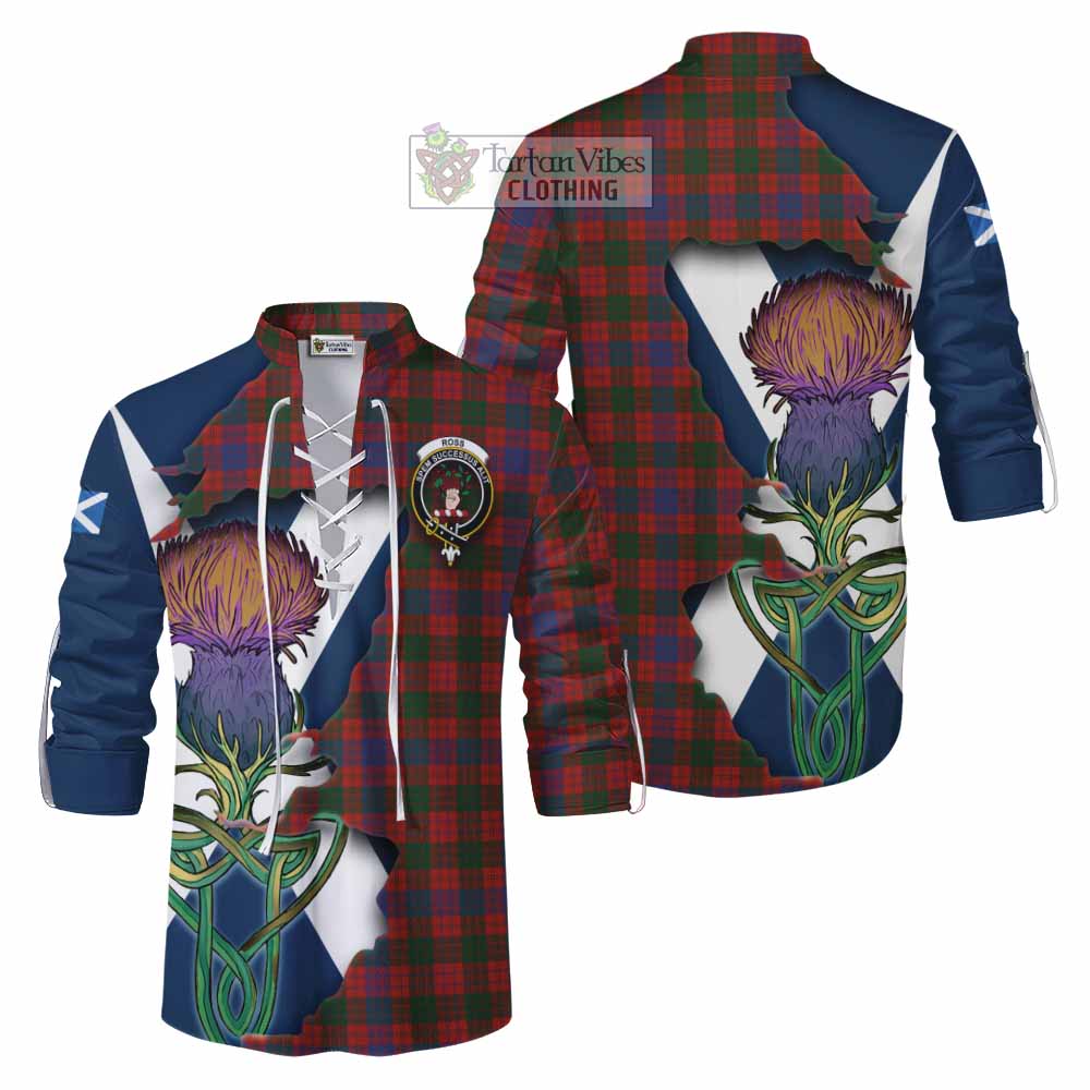 Ross Tartan Family Crest Ghillie Kilt Shirt Scottish Thistle Celtic Inspired - Tartan Vibes Clothing