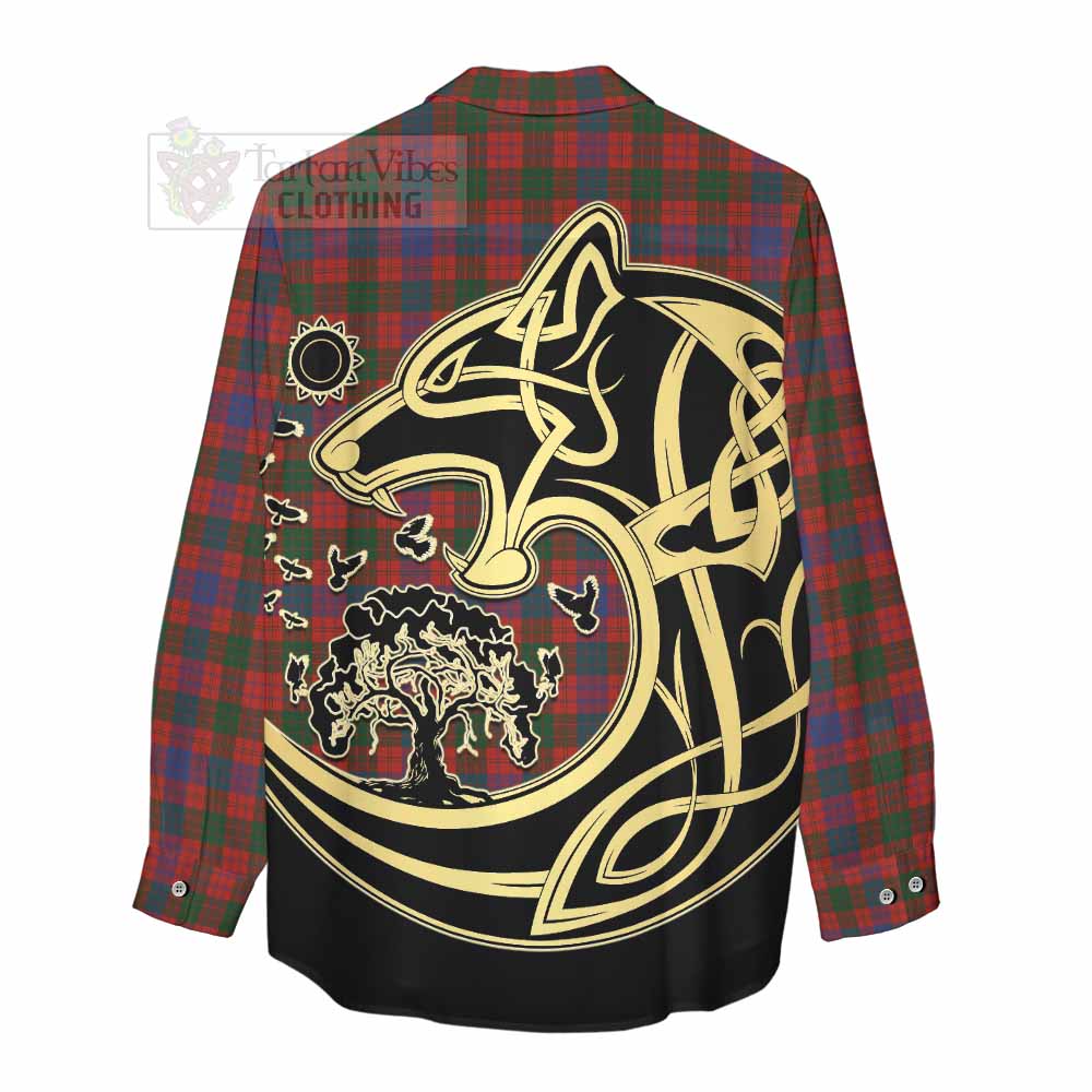 Tartan Vibes Clothing Ross Tartan Women's Casual Shirt with Family Crest Celtic Wolf Style