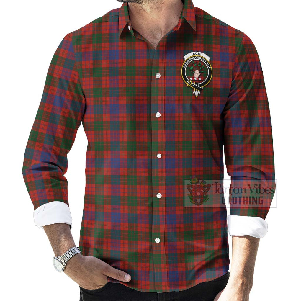 Tartan Vibes Clothing Ross Tartan Long Sleeve Button Shirt with Family Crest Celtic Skull Style