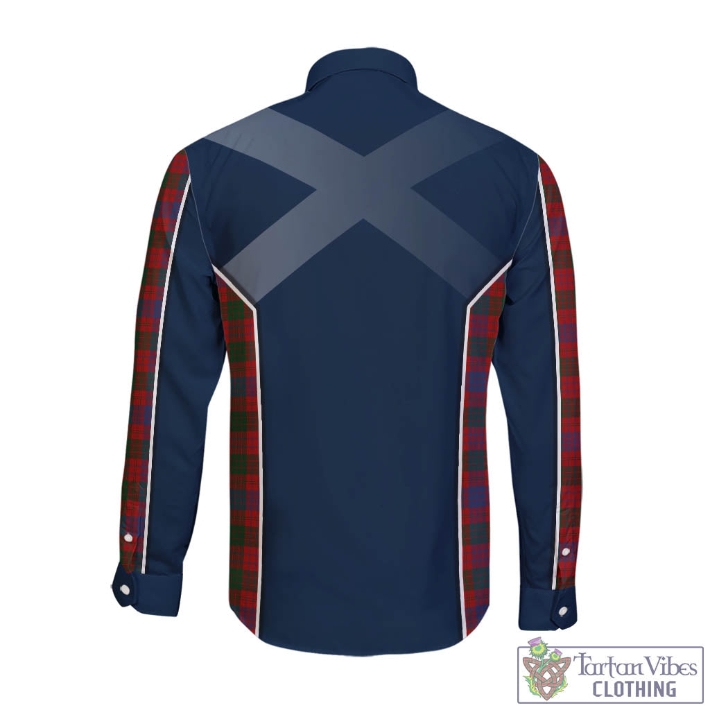 Ross Tartan Long Sleeve Button Up Shirt with Family Crest and Lion Rampant Vibes Sport Style