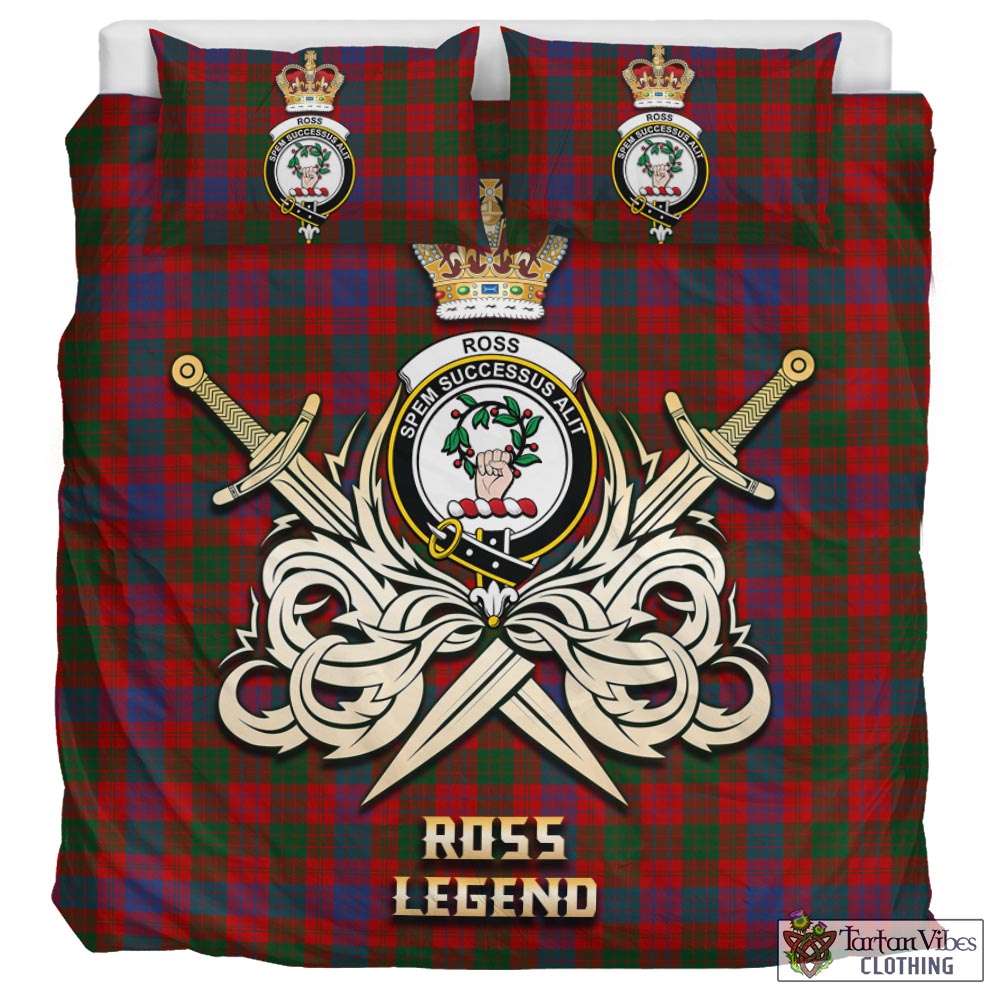 Tartan Vibes Clothing Ross Tartan Bedding Set with Clan Crest and the Golden Sword of Courageous Legacy