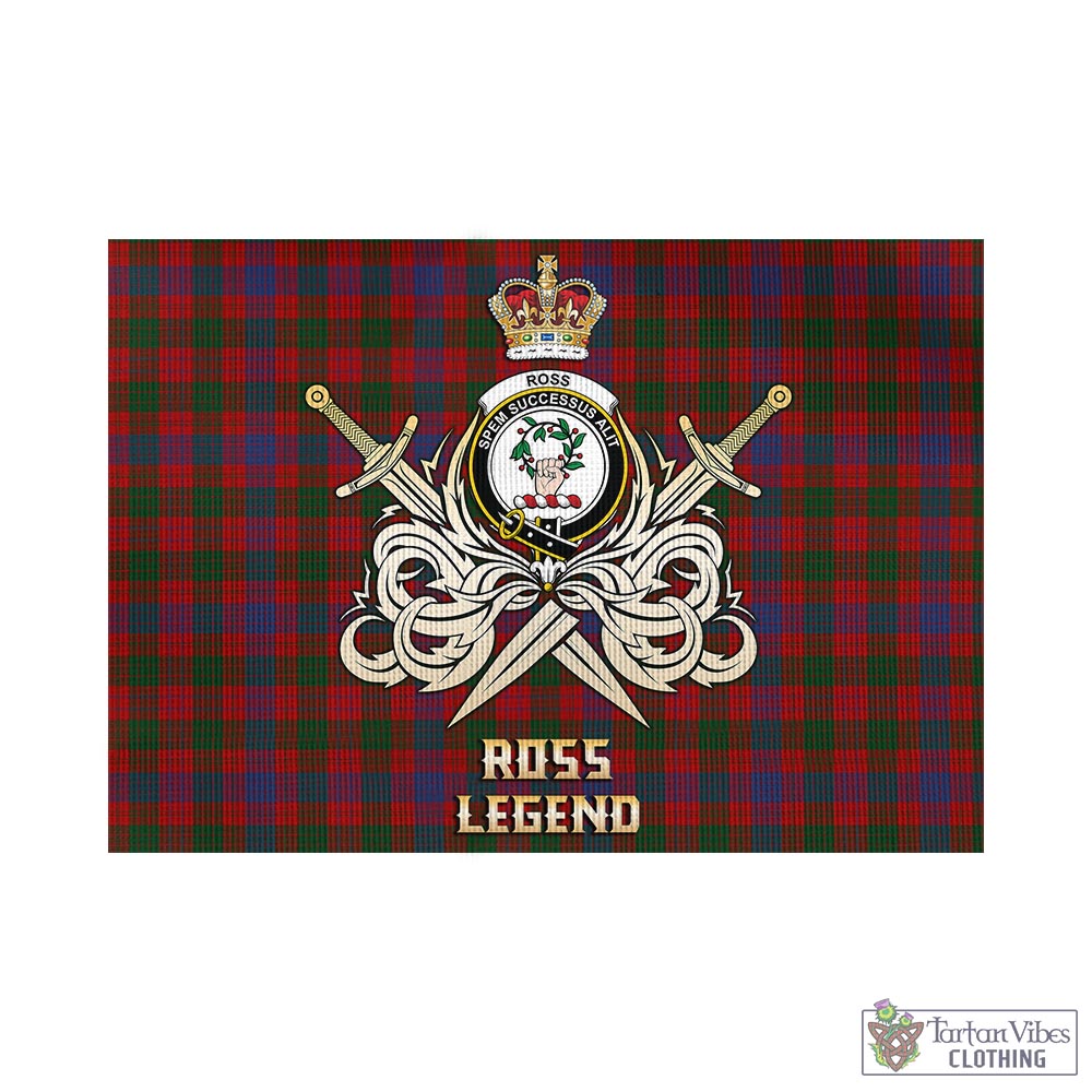 Tartan Vibes Clothing Ross Tartan Flag with Clan Crest and the Golden Sword of Courageous Legacy