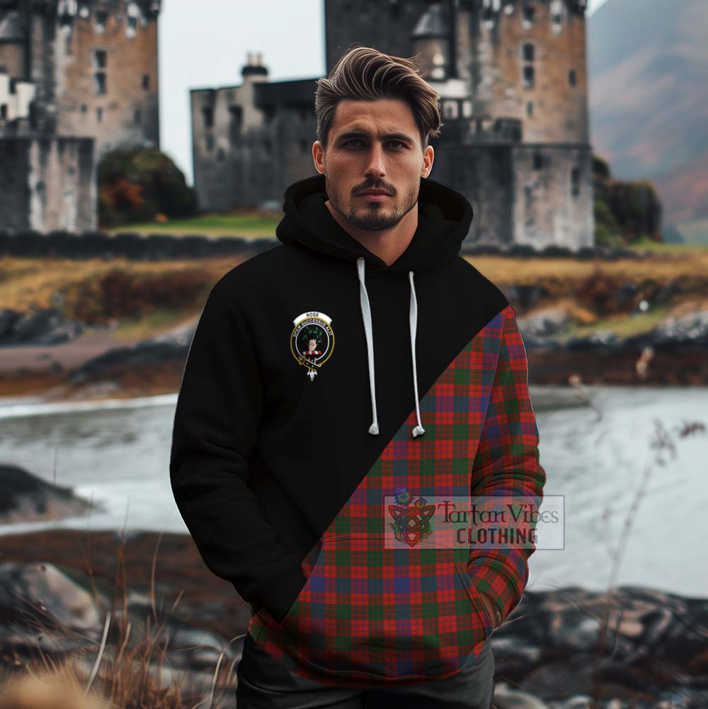 Tartan Vibes Clothing Ross Tartan Cotton Hoodie with Family Crest and Military Logo Style