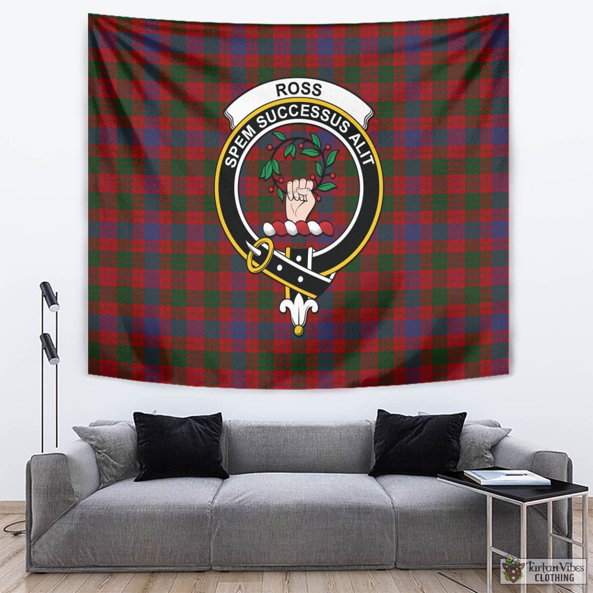 Tartan Vibes Clothing Ross Tartan Tapestry Wall Hanging and Home Decor for Room with Family Crest