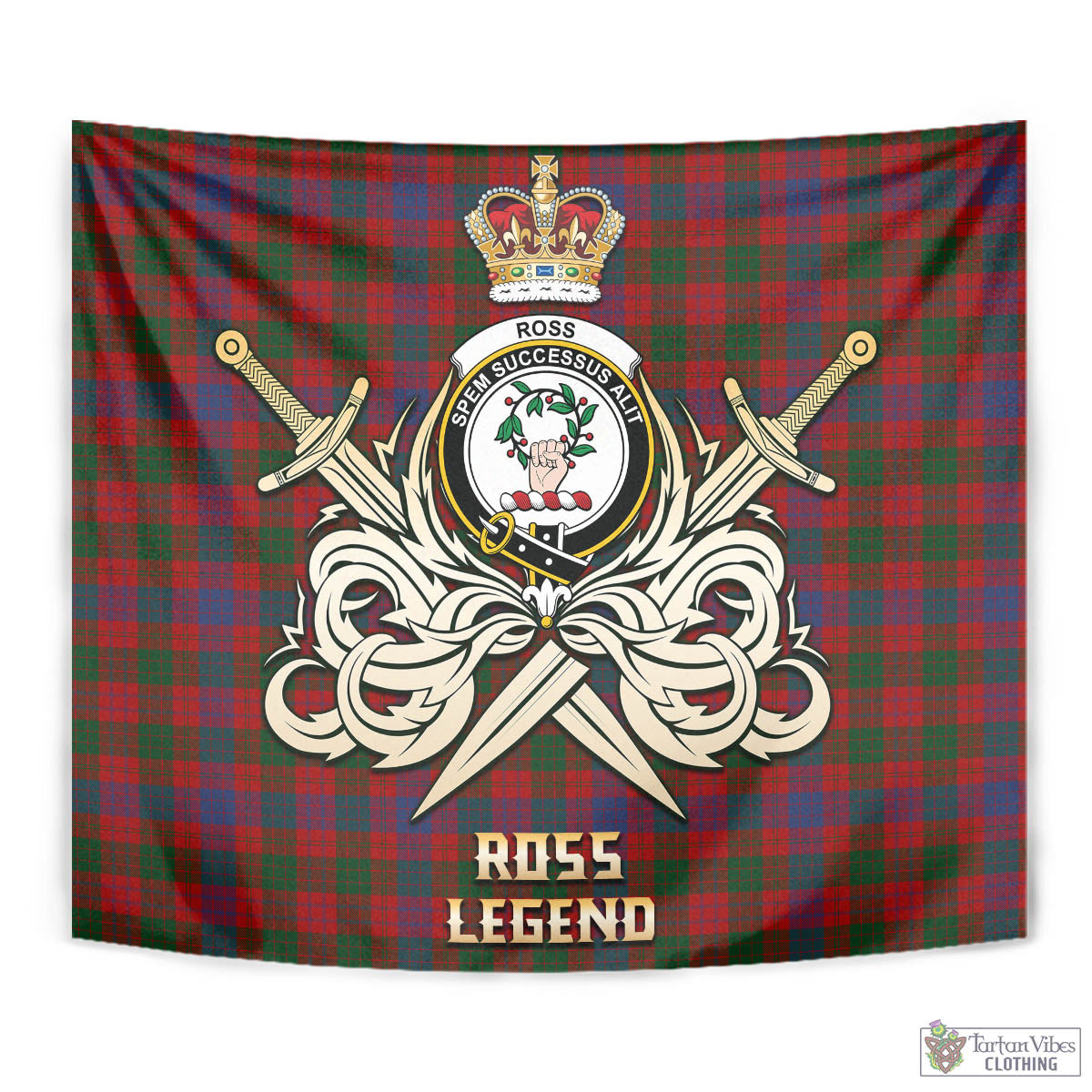 Tartan Vibes Clothing Ross Tartan Tapestry with Clan Crest and the Golden Sword of Courageous Legacy