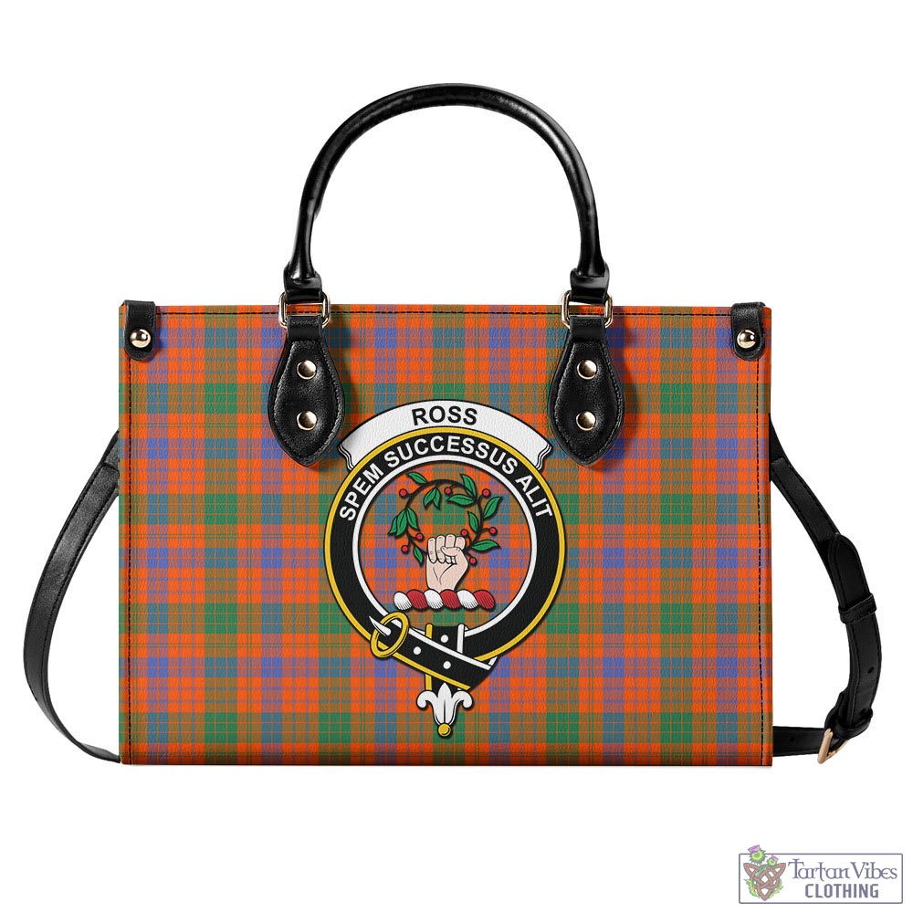 Tartan Vibes Clothing Ross Ancient Tartan Luxury Leather Handbags with Family Crest