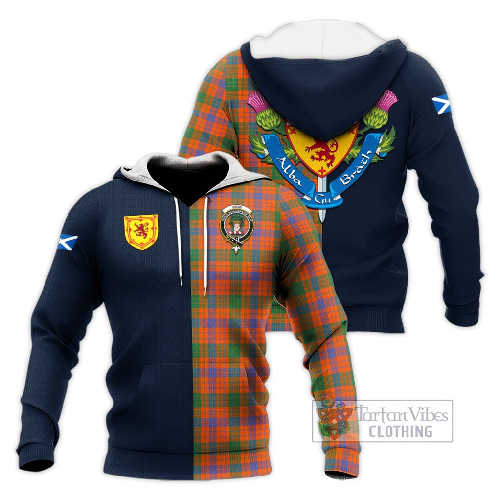 Tartan Vibes Clothing Ross Ancient Tartan Knitted Hoodie with Scottish Lion Royal Arm Half Style