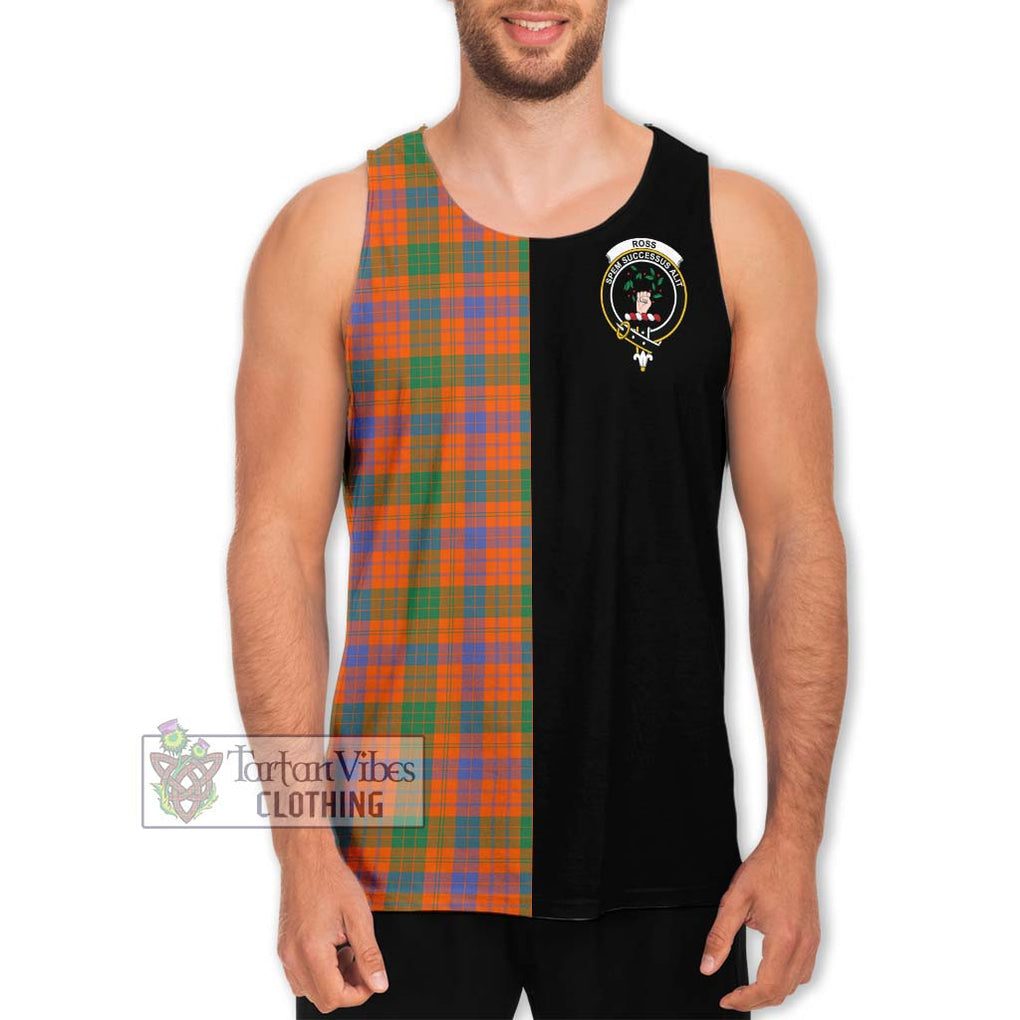 Ross Ancient Tartan Men's Tank Top with Family Crest and Half Of Me Style Men - Tartanvibesclothing Shop