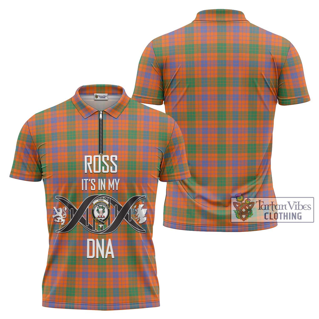 Ross Ancient Tartan Zipper Polo Shirt with Family Crest DNA In Me Style Unisex - Tartanvibesclothing Shop