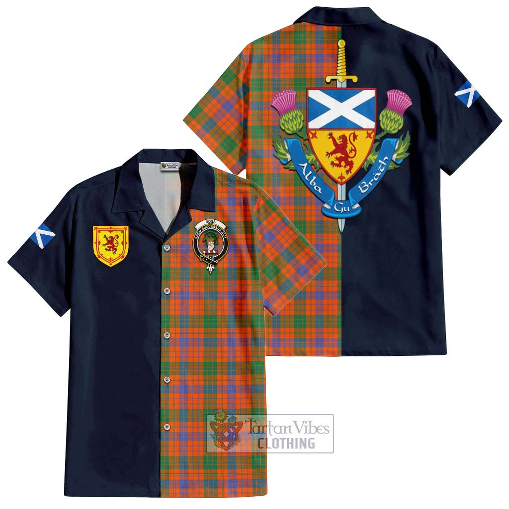 Tartan Vibes Clothing Ross Ancient Tartan Short Sleeve Button Shirt with Scottish Lion Royal Arm Half Style