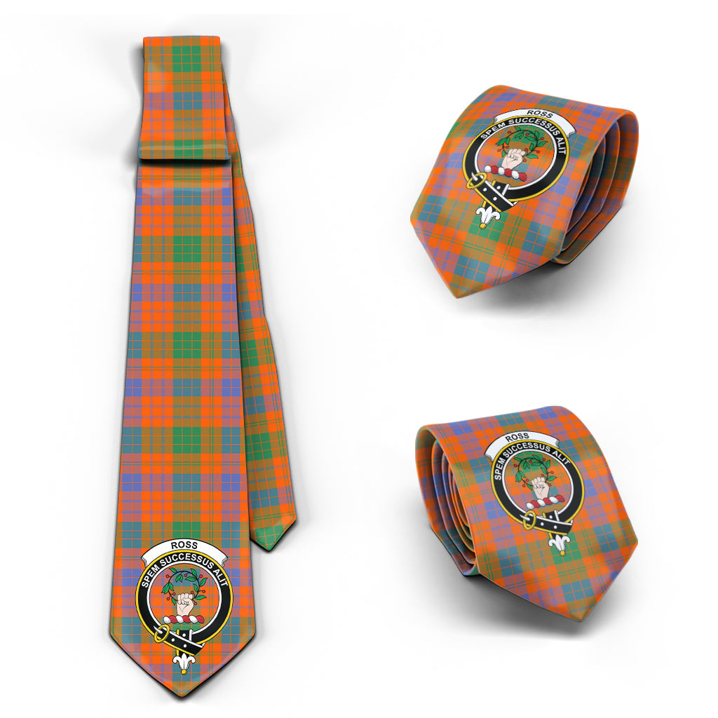 Ross Ancient Tartan Classic Necktie with Family Crest Necktie One Size - Tartan Vibes Clothing