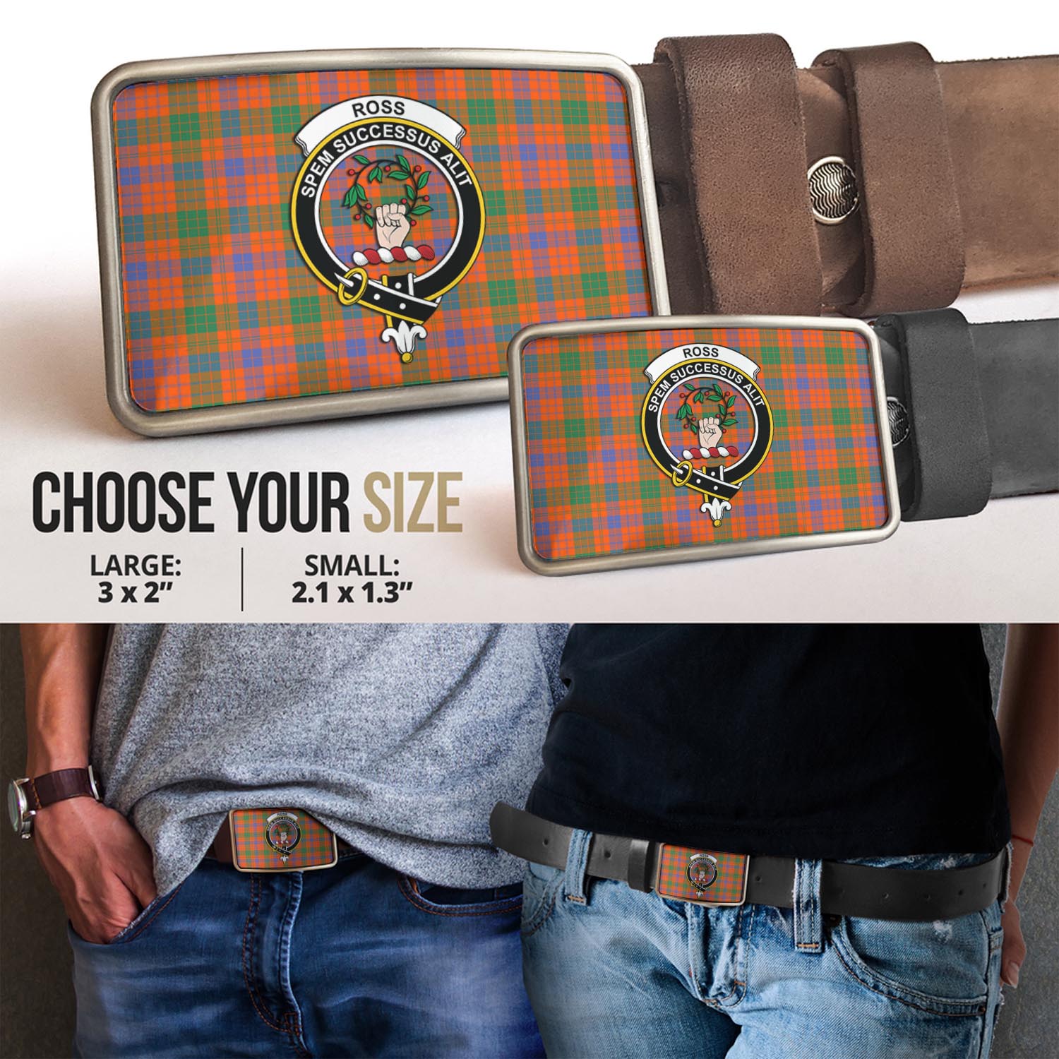 Ross Ancient Tartan Belt Buckles with Family Crest - Tartan Vibes Clothing