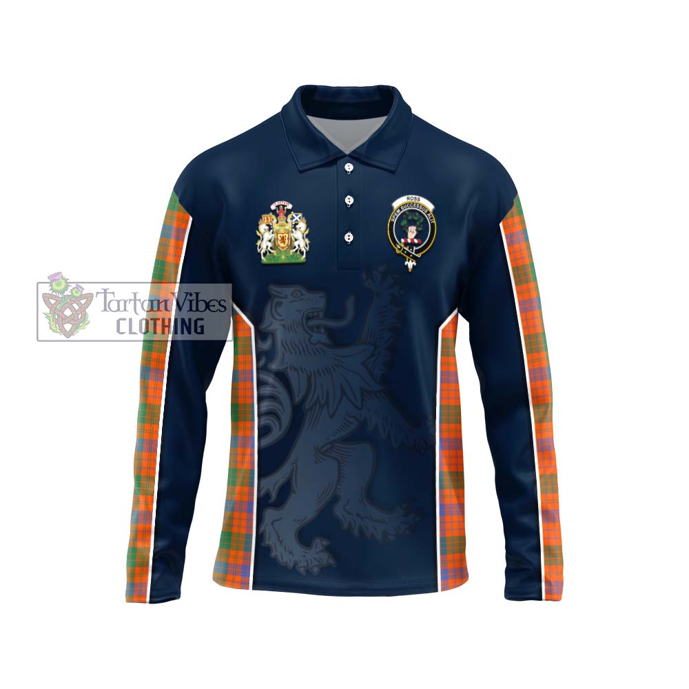 Ross Ancient Tartan Long Sleeve Polo Shirt with Family Crest and Lion Rampant Vibes Sport Style Unisex - Tartan Vibes Clothing