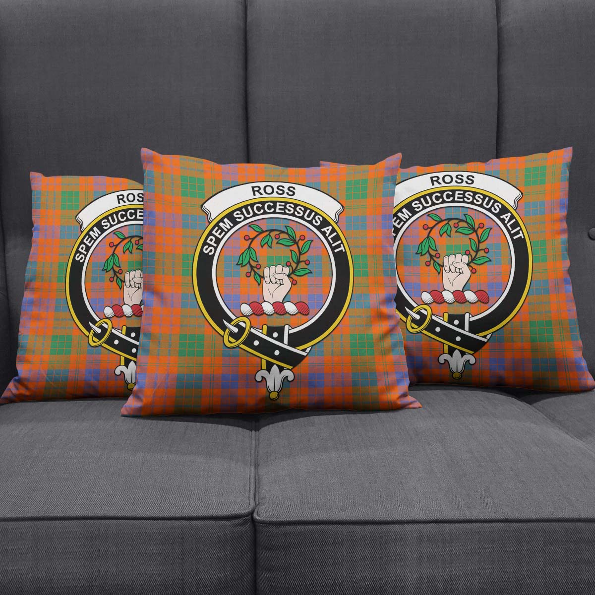 Ross Ancient Tartan Pillow Cover with Family Crest Square Pillow Cover - Tartanvibesclothing