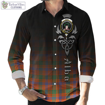 Ross Ancient Tartan Long Sleeve Button Up Featuring Alba Gu Brath Family Crest Celtic Inspired