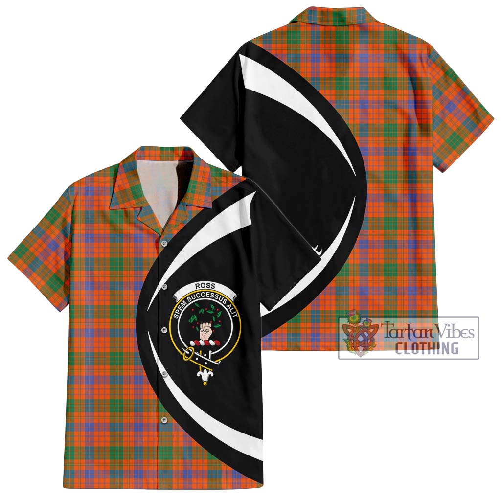 Ross Ancient Tartan Short Sleeve Button Up with Family Crest Circle Style Kid - Tartan Vibes Clothing