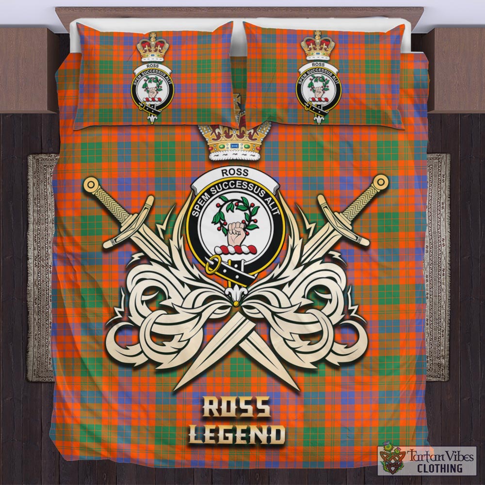 Tartan Vibes Clothing Ross Ancient Tartan Bedding Set with Clan Crest and the Golden Sword of Courageous Legacy