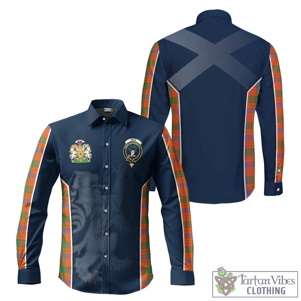 Ross Ancient Tartan Long Sleeve Button Up Shirt with Family Crest and Lion Rampant Vibes Sport Style