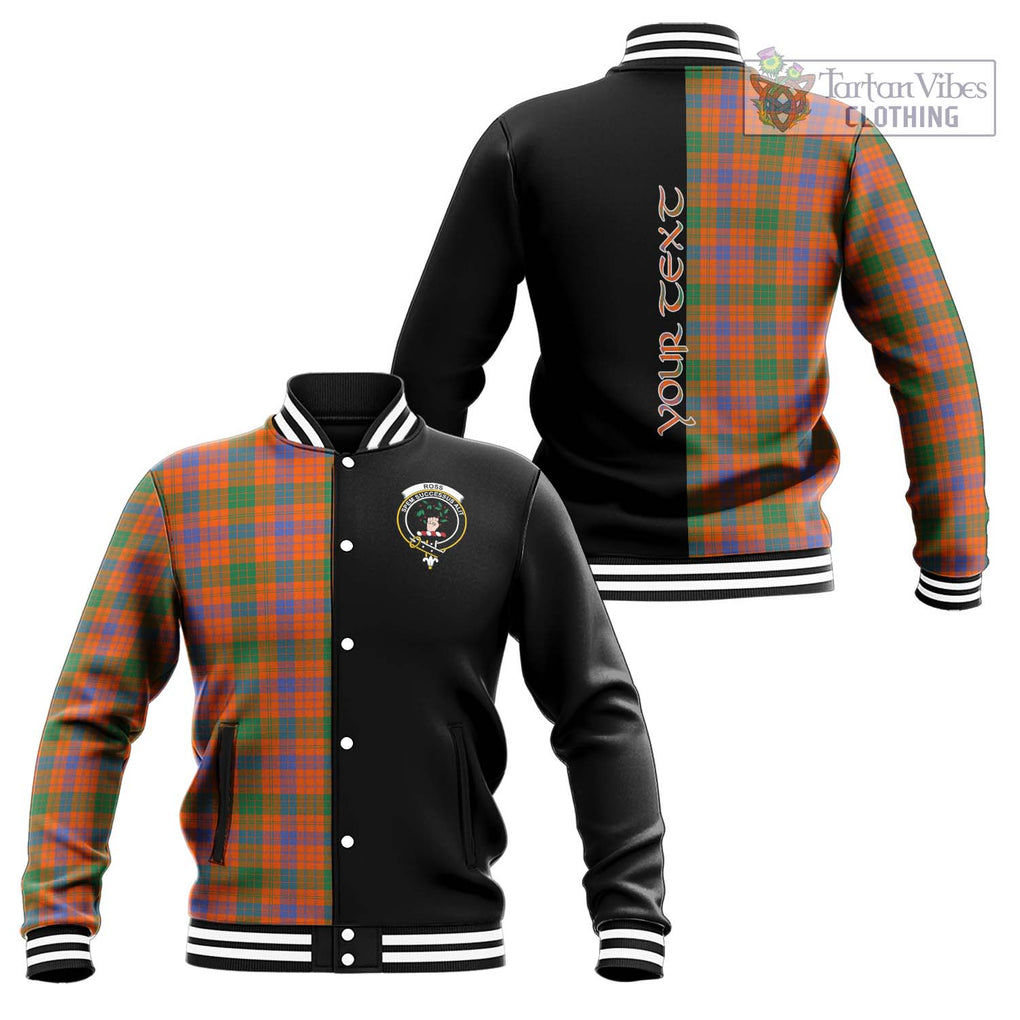 Ross Ancient Tartan Baseball Jacket with Family Crest and Half Of Me Style Unisex - Tartanvibesclothing Shop