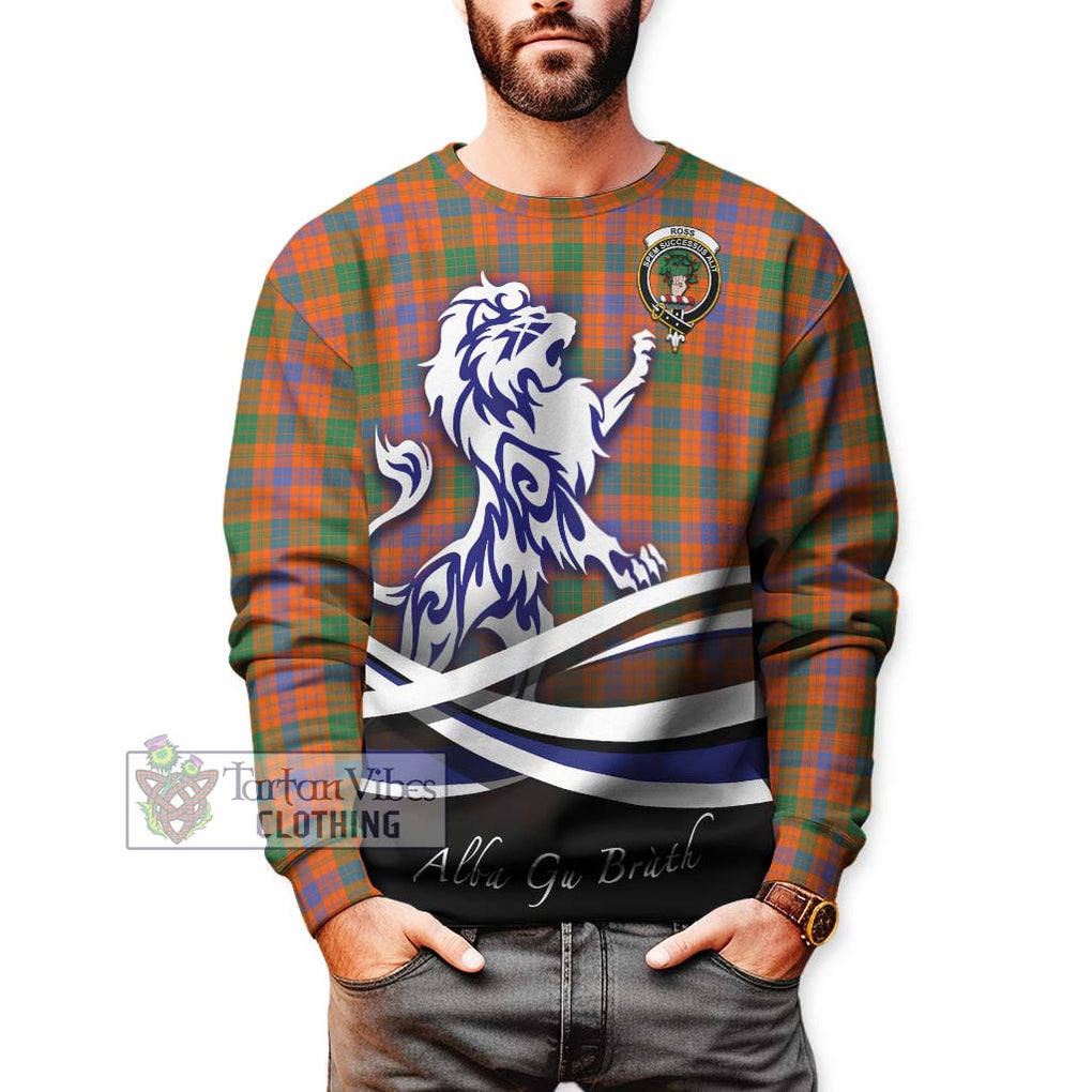 Ross Ancient Tartan Sweatshirt with Alba Gu Brath Regal Lion Emblem Unisex - Tartanvibesclothing Shop