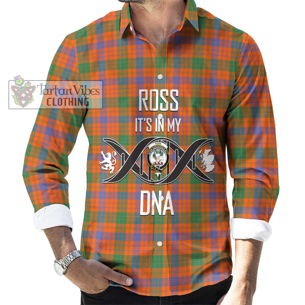 Ross Ancient Tartan Long Sleeve Button Shirt with Family Crest DNA In Me Style Men's Shirt S - Tartanvibesclothing Shop