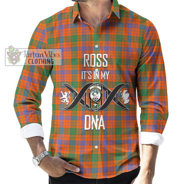 Ross Ancient Tartan Long Sleeve Button Shirt with Family Crest DNA In Me Style