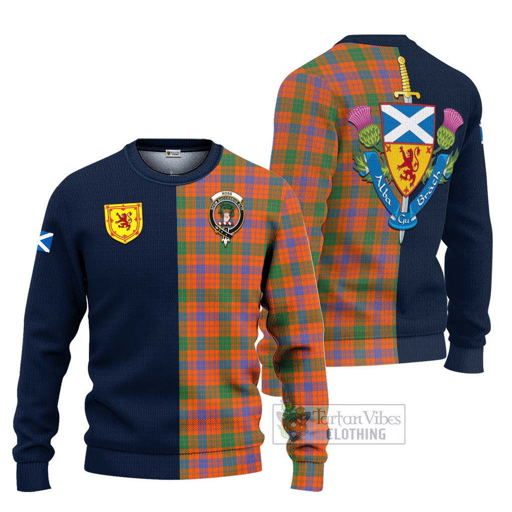 Tartan Vibes Clothing Ross Ancient Tartan Knitted Sweater with Scottish Lion Royal Arm Half Style