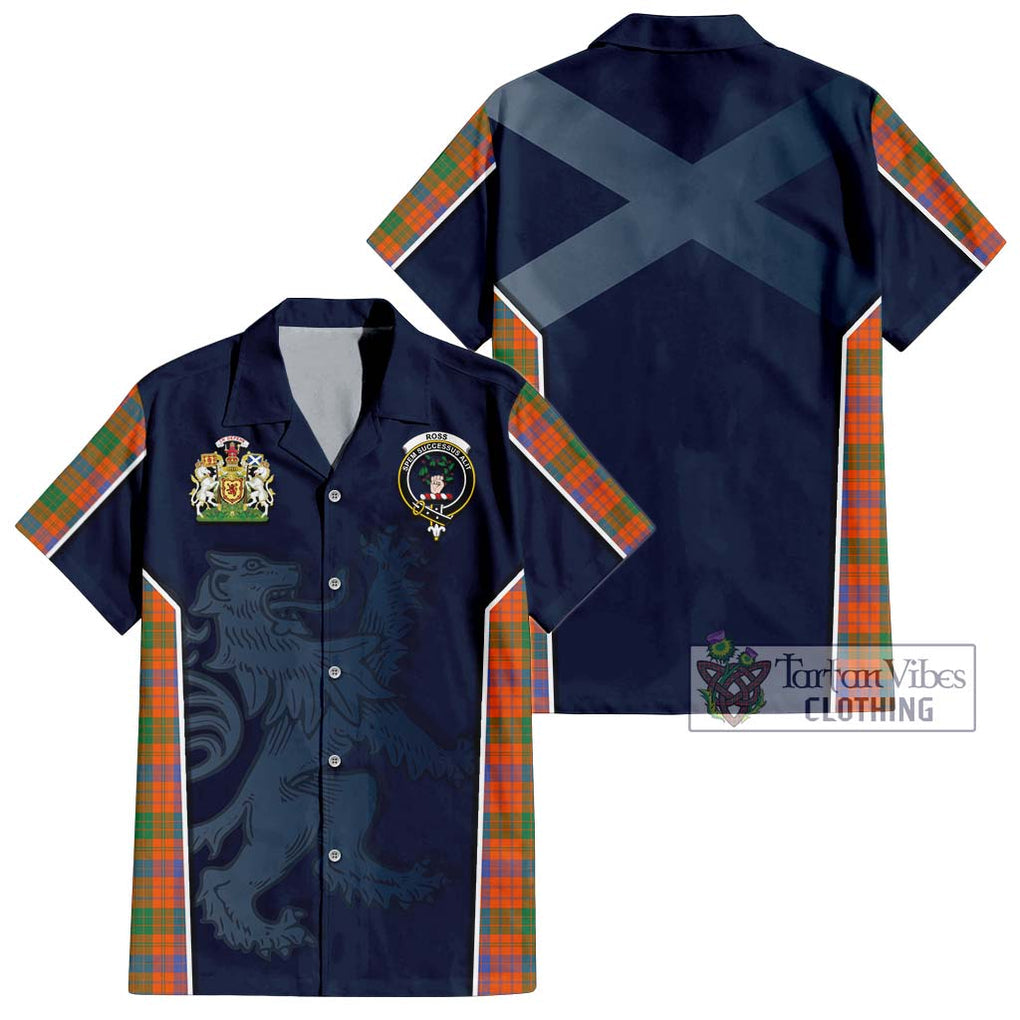 Ross Ancient Tartan Short Sleeve Button Shirt with Family Crest and Lion Rampant Vibes Sport Style Kid - Tartan Vibes Clothing