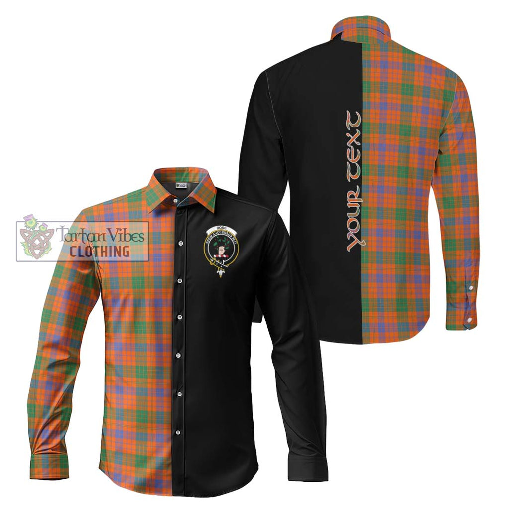 Ross Ancient Tartan Long Sleeve Button Shirt with Family Crest and Half Of Me Style Men's Shirt S - Tartanvibesclothing Shop