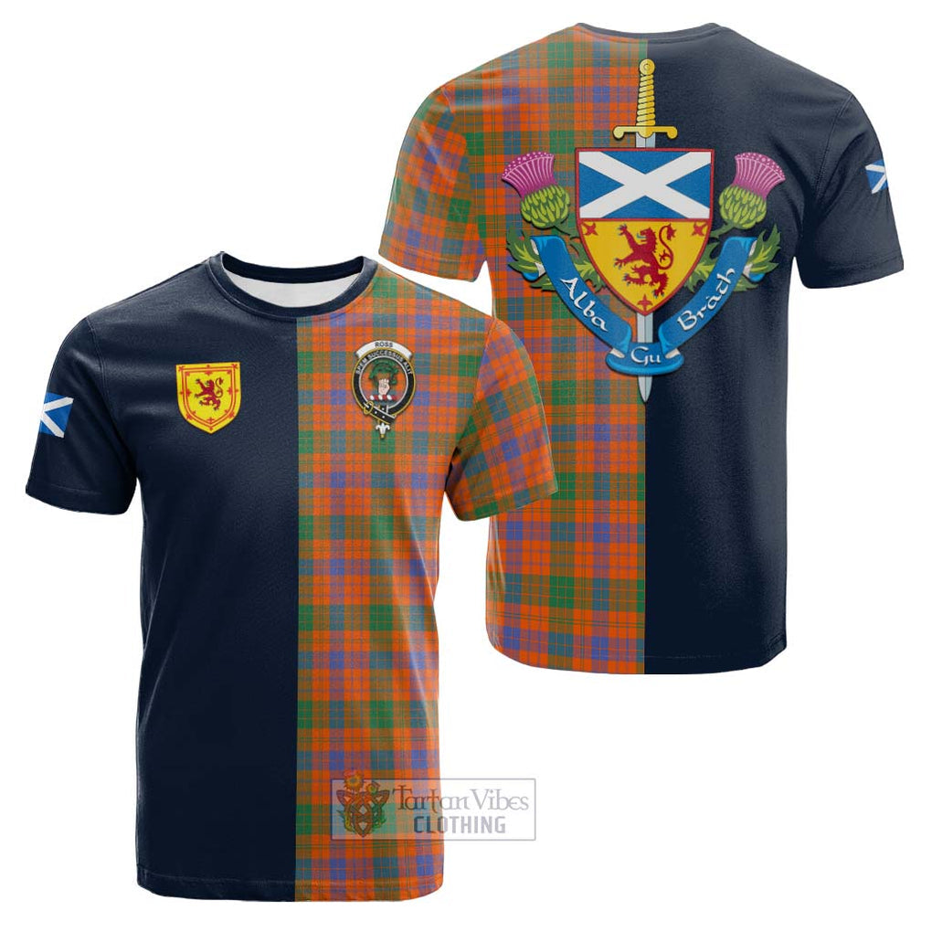 Tartan Vibes Clothing Ross Ancient Tartan Cotton T-shirt with Scottish Lion Royal Arm Half Style