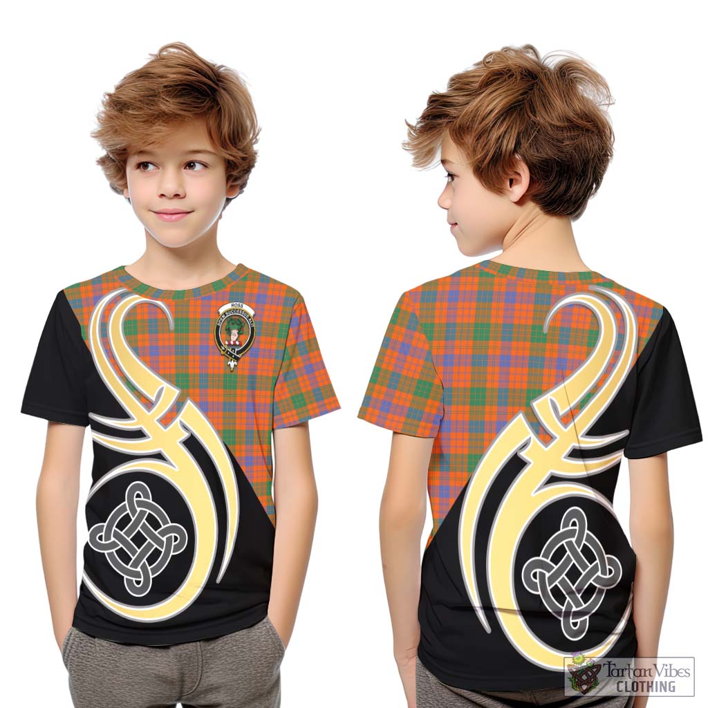 Ross Ancient Tartan Kid T-Shirt with Family Crest and Celtic Symbol Style Youth XL Size14 - Tartan Vibes Clothing