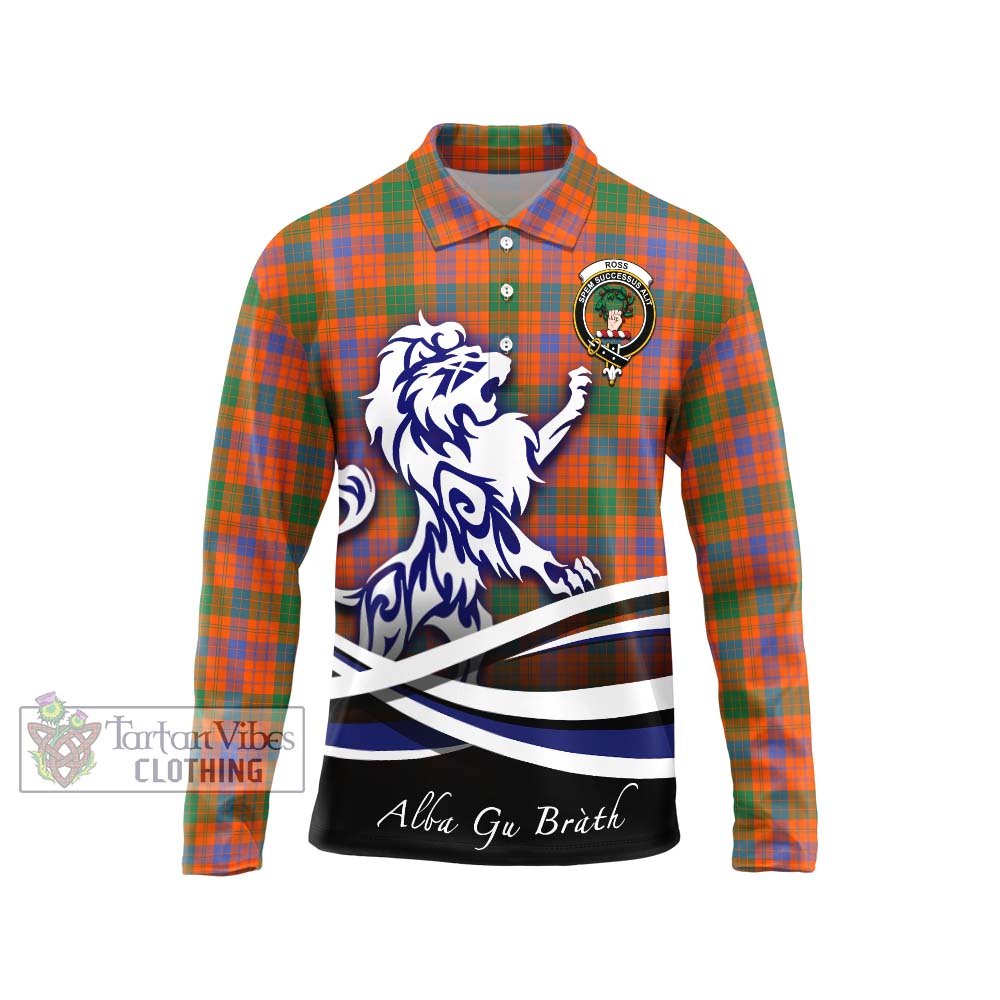 Ross Ancient Tartan Long Sleeve Polo Shirt with Alba Gu Brath Regal Lion Emblem Unisex - Tartanvibesclothing Shop