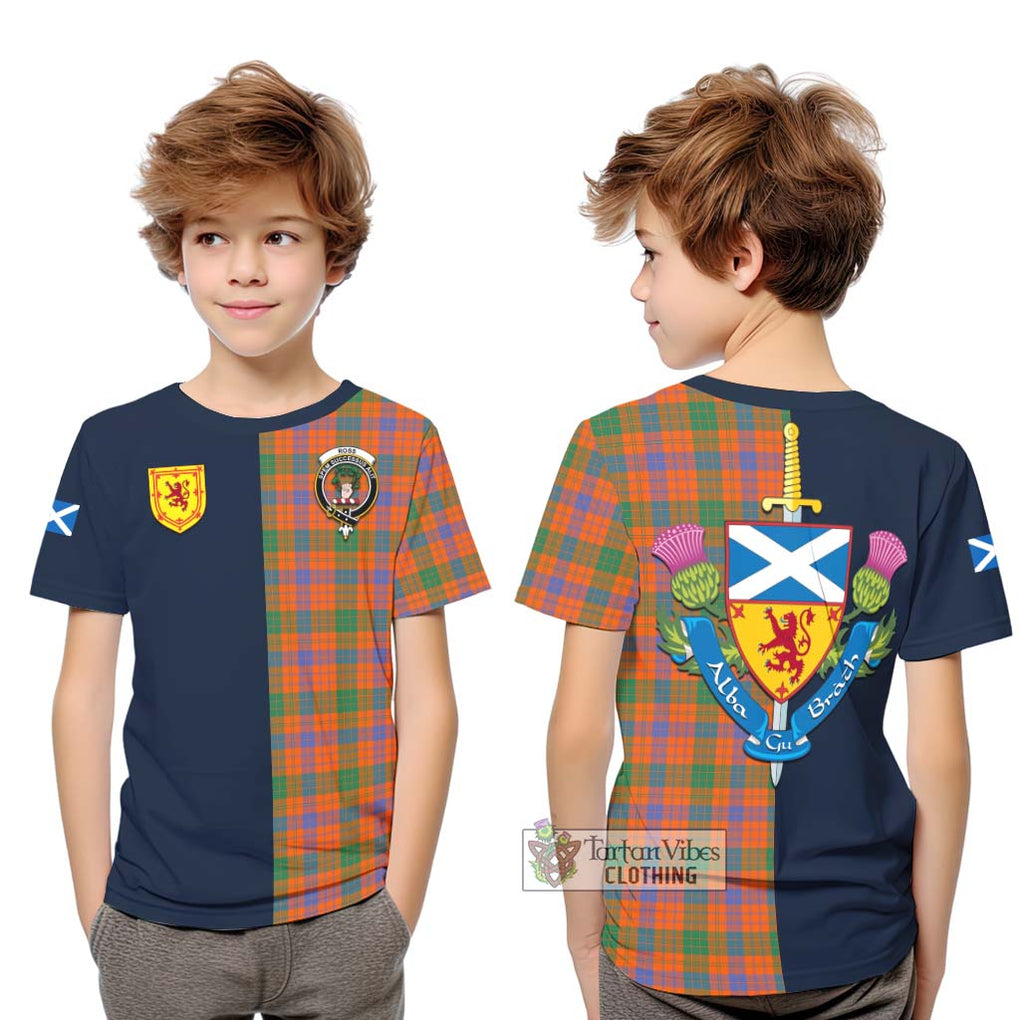 Tartan Vibes Clothing Ross Ancient Tartan Kid T-Shirt with Scottish Lion Royal Arm Half Style