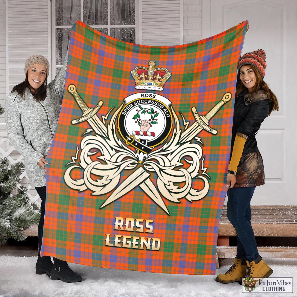 Tartan Vibes Clothing Ross Ancient Tartan Blanket with Clan Crest and the Golden Sword of Courageous Legacy