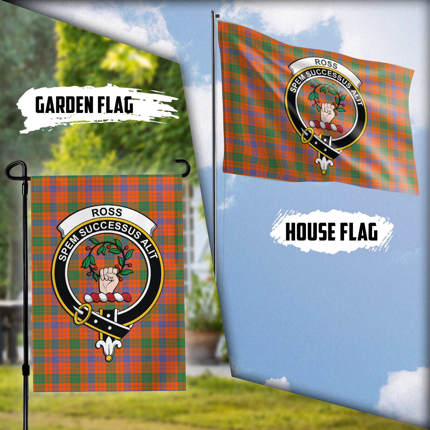 Ross Ancient Tartan Flag with Family Crest Garden Flag (Vertical) - Tartan Vibes Clothing