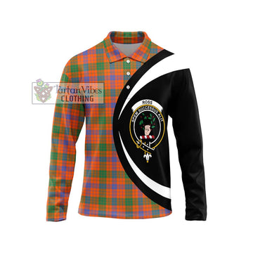 Ross Ancient Tartan Long Sleeve Polo Shirt with Family Crest Circle Style