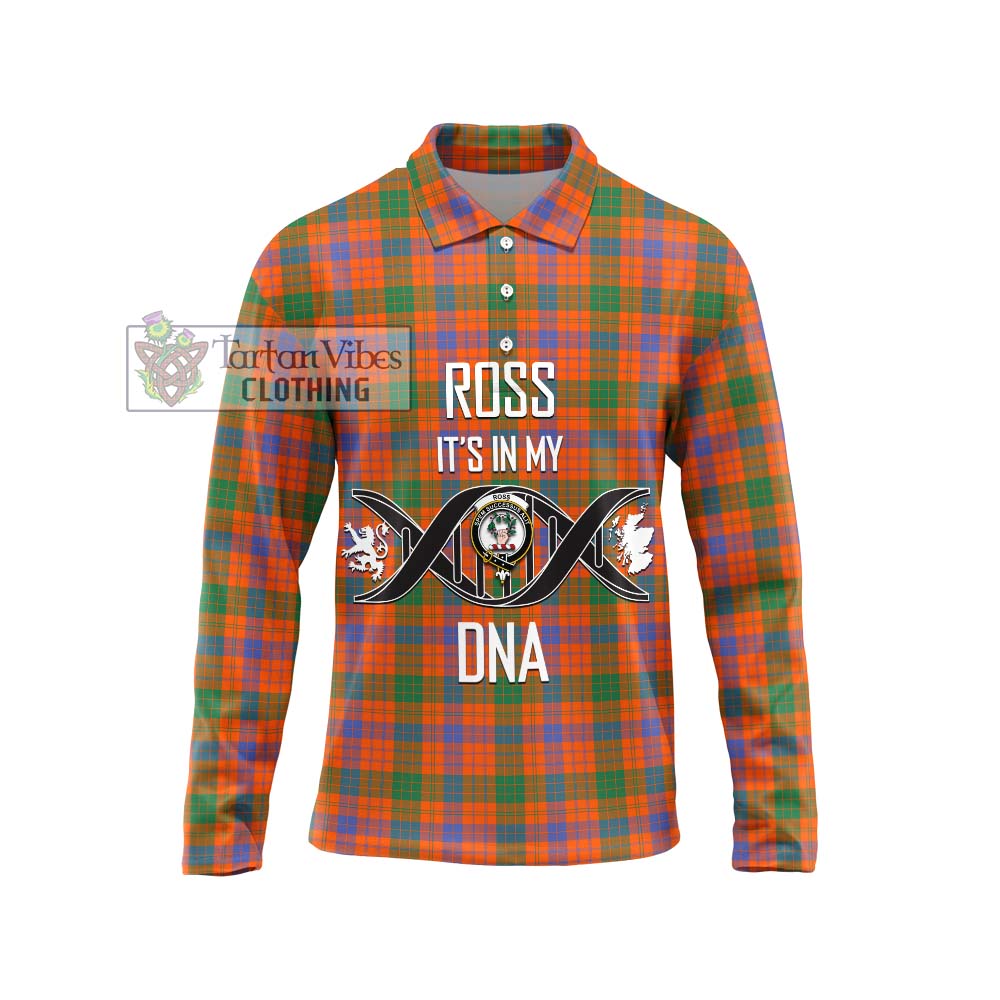 Ross Ancient Tartan Long Sleeve Polo Shirt with Family Crest DNA In Me Style Unisex - Tartanvibesclothing Shop