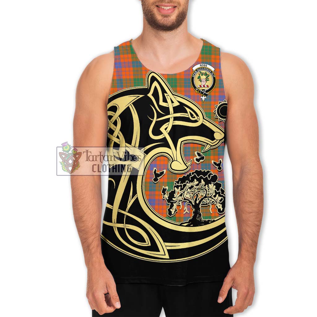 Tartan Vibes Clothing Ross Ancient Tartan Men's Tank Top with Family Crest Celtic Wolf Style