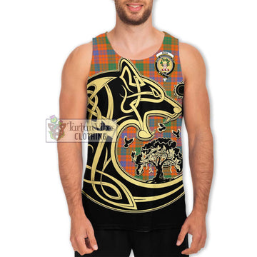 Ross Ancient Tartan Men's Tank Top with Family Crest Celtic Wolf Style
