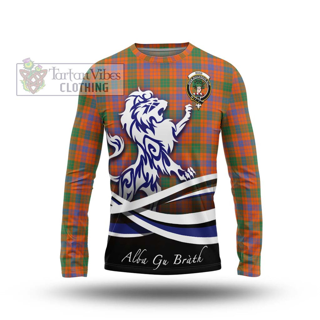 Ross Ancient Tartan Long Sleeve T-Shirt with Alba Gu Brath Regal Lion Emblem Unisex - Tartanvibesclothing Shop