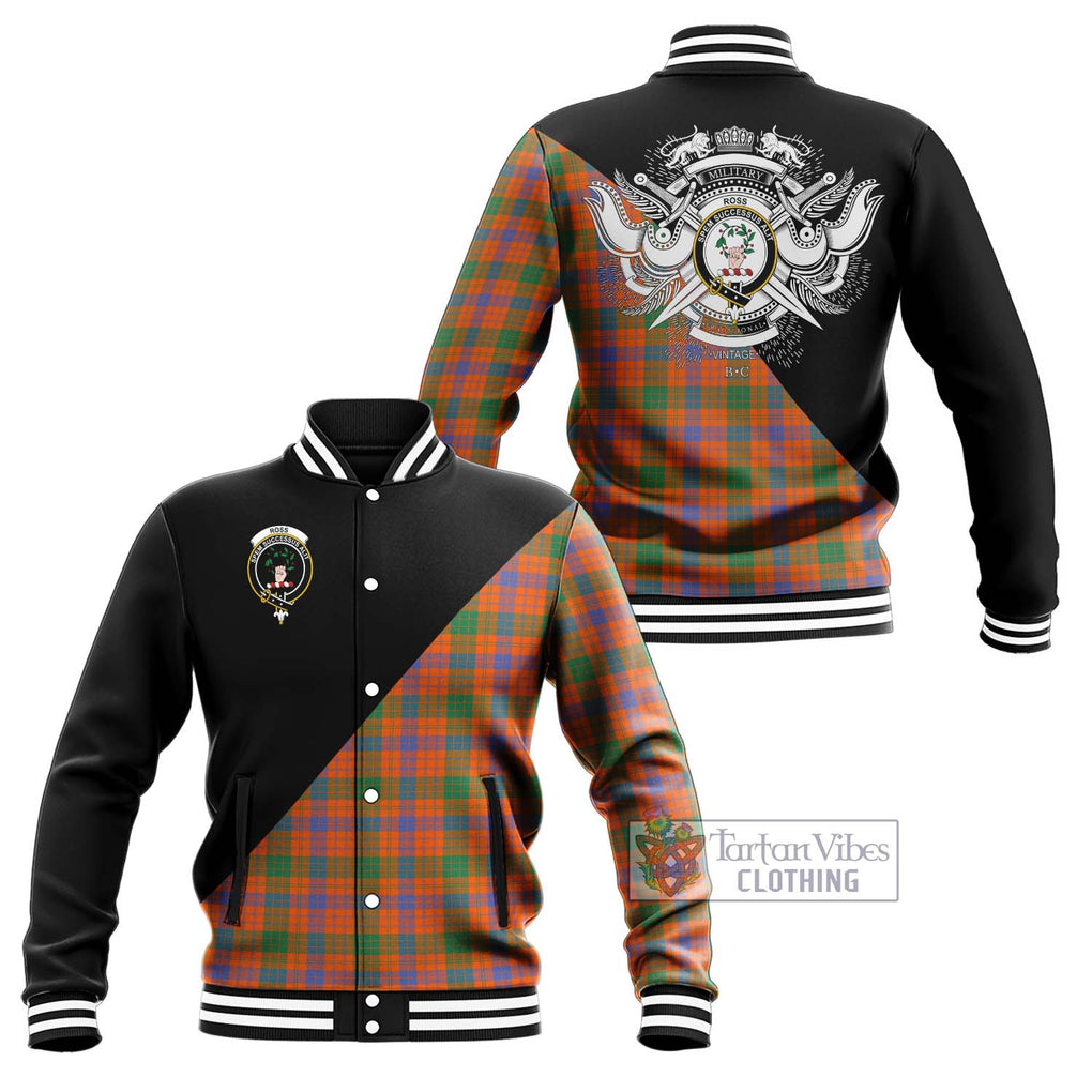 Ross Ancient Tartan Baseball Jacket with Family Crest and Military Logo Style Unisex - Tartanvibesclothing Shop