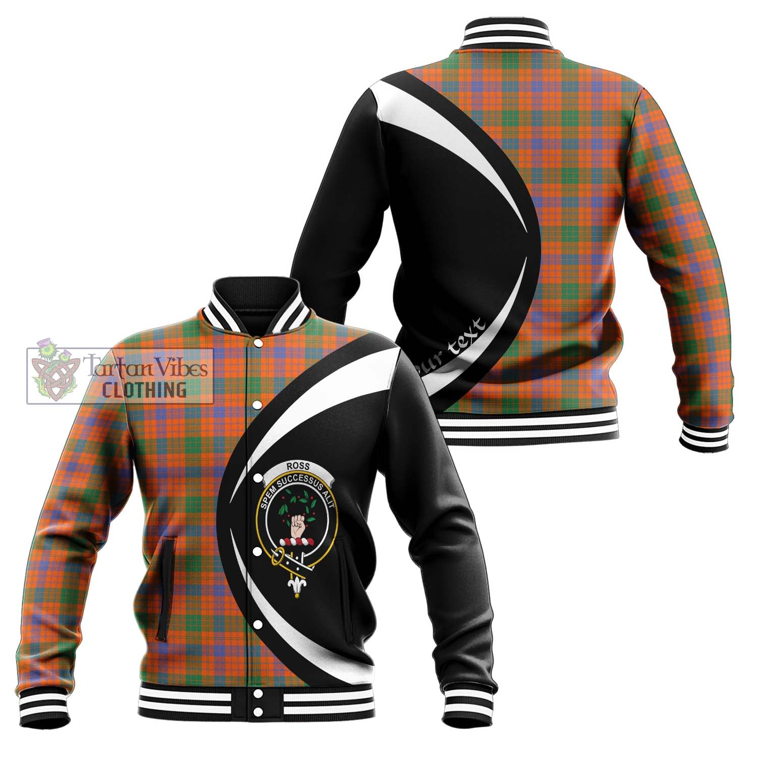 Tartan Vibes Clothing Ross Ancient Tartan Baseball Jacket with Family Crest Circle Style
