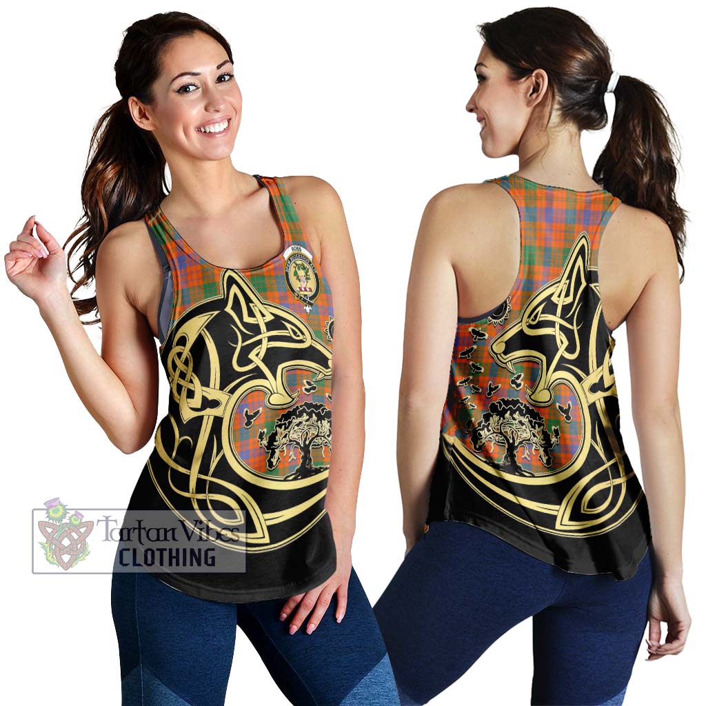 Tartan Vibes Clothing Ross Ancient Tartan Women's Racerback Tanks with Family Crest Celtic Wolf Style