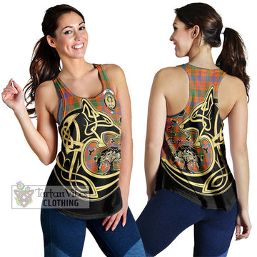 Ross Ancient Tartan Women's Racerback Tanks with Family Crest Celtic Wolf Style