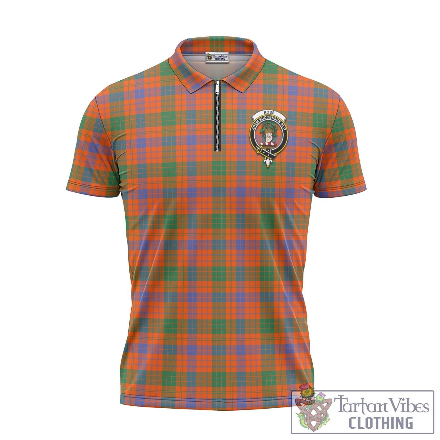 Tartan Vibes Clothing Ross Ancient Tartan Zipper Polo Shirt with Family Crest