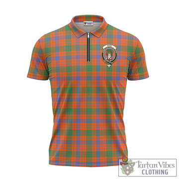 Ross Ancient Tartan Zipper Polo Shirt with Family Crest