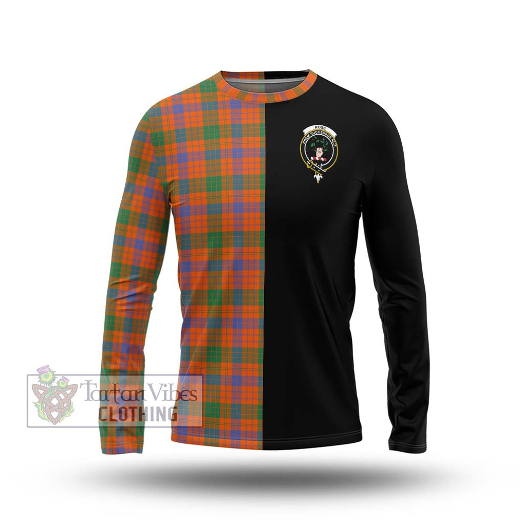 Ross Ancient Tartan Long Sleeve T-Shirt with Family Crest and Half Of Me Style Unisex - Tartanvibesclothing Shop